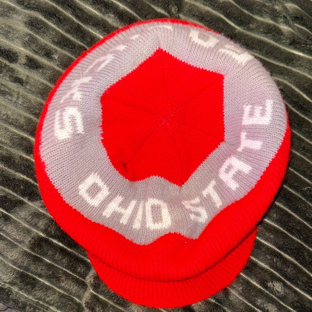 Vintage Ohio State Red and Gray Knit Beanie (Tam O'Shanter Hat Cap USA)